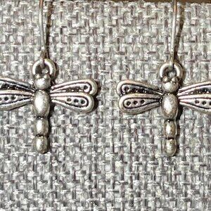 Handmade silver toned dragonfly earrings